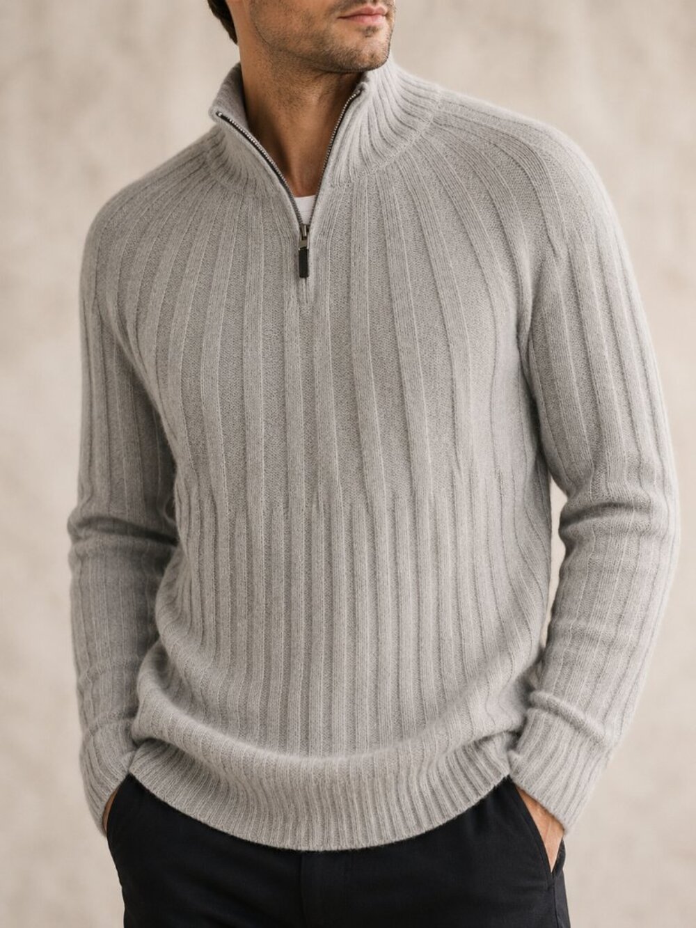 Iceberg Wool Mohair Quarter Zip Ribbed Sweater Gray Men's Large Italy